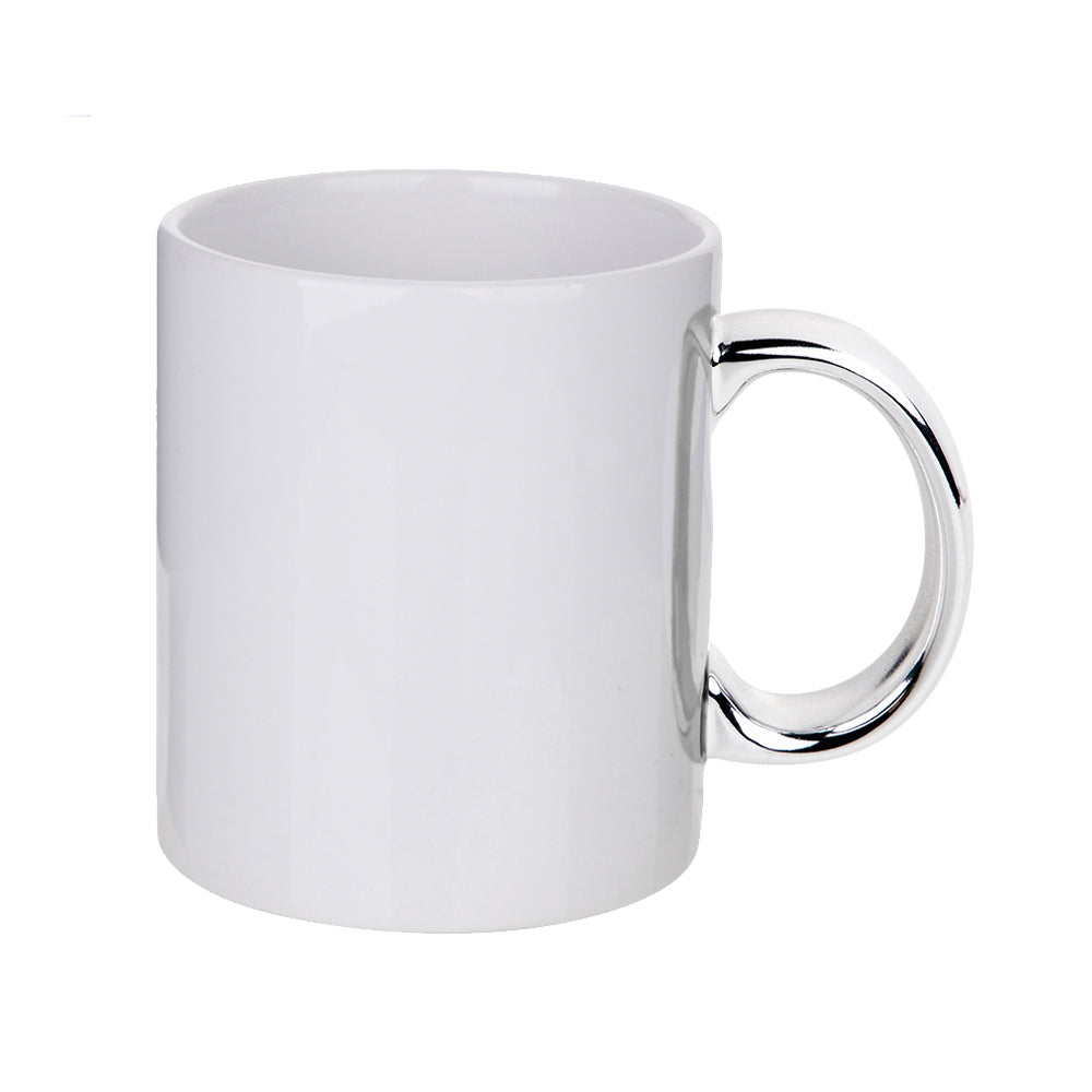 Wholesale Carton - 36 x Sublimation 11oz Ceramic White Mugs with Silver Handle