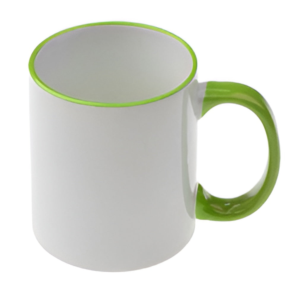Mugs - 11oz - Rim and Handle Coloured - Light Green
