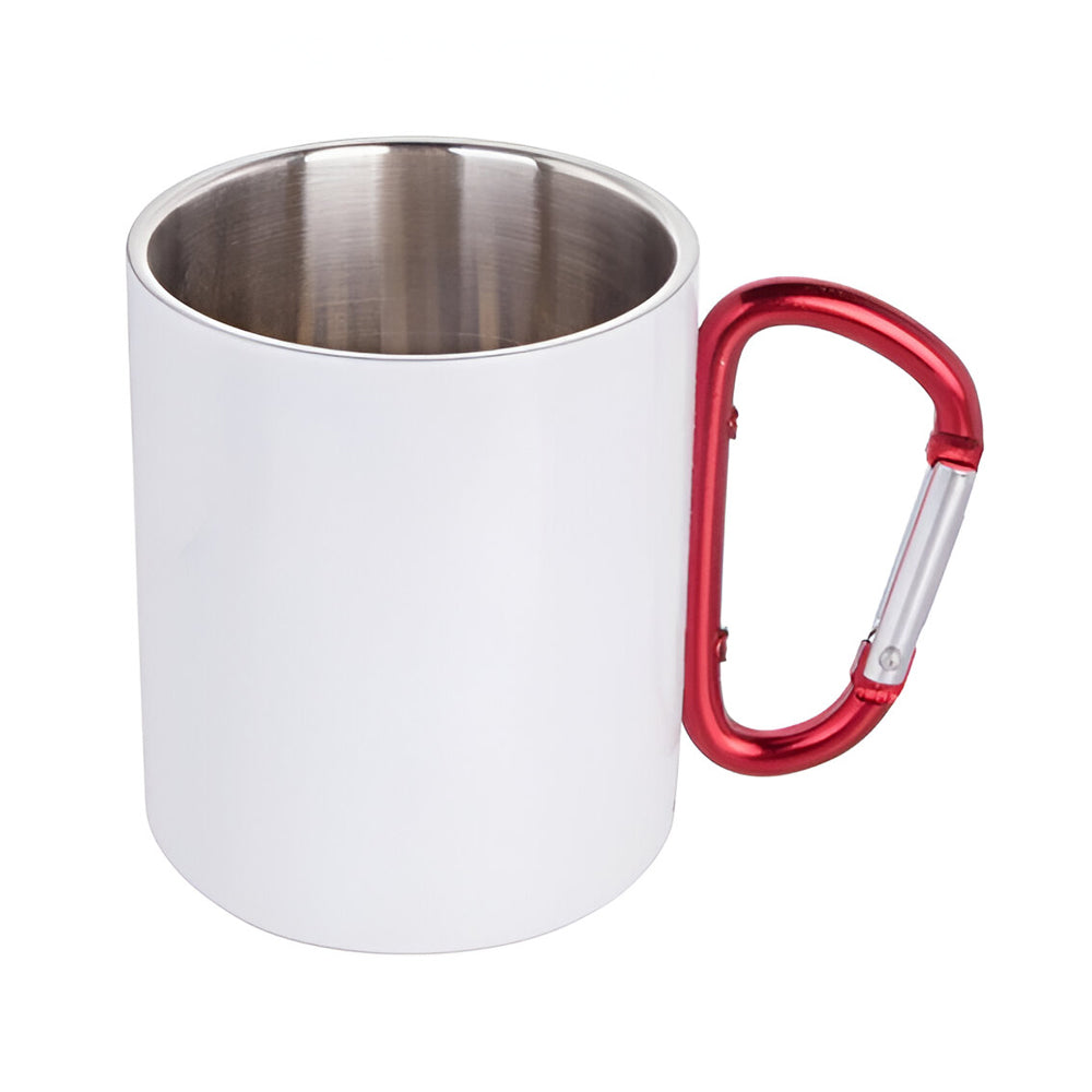 Mugs - Metal & Enamel Mugs - RED HANDLE - White Steel - 300ml - Longforte Trading Ltd