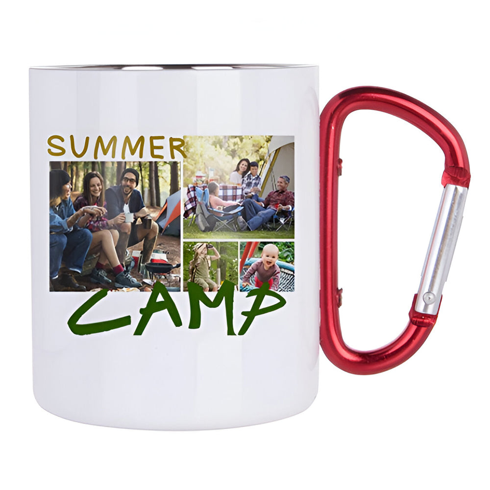 Mugs - Metal & Enamel Mugs - RED HANDLE - White Steel - 300ml - Longforte Trading Ltd