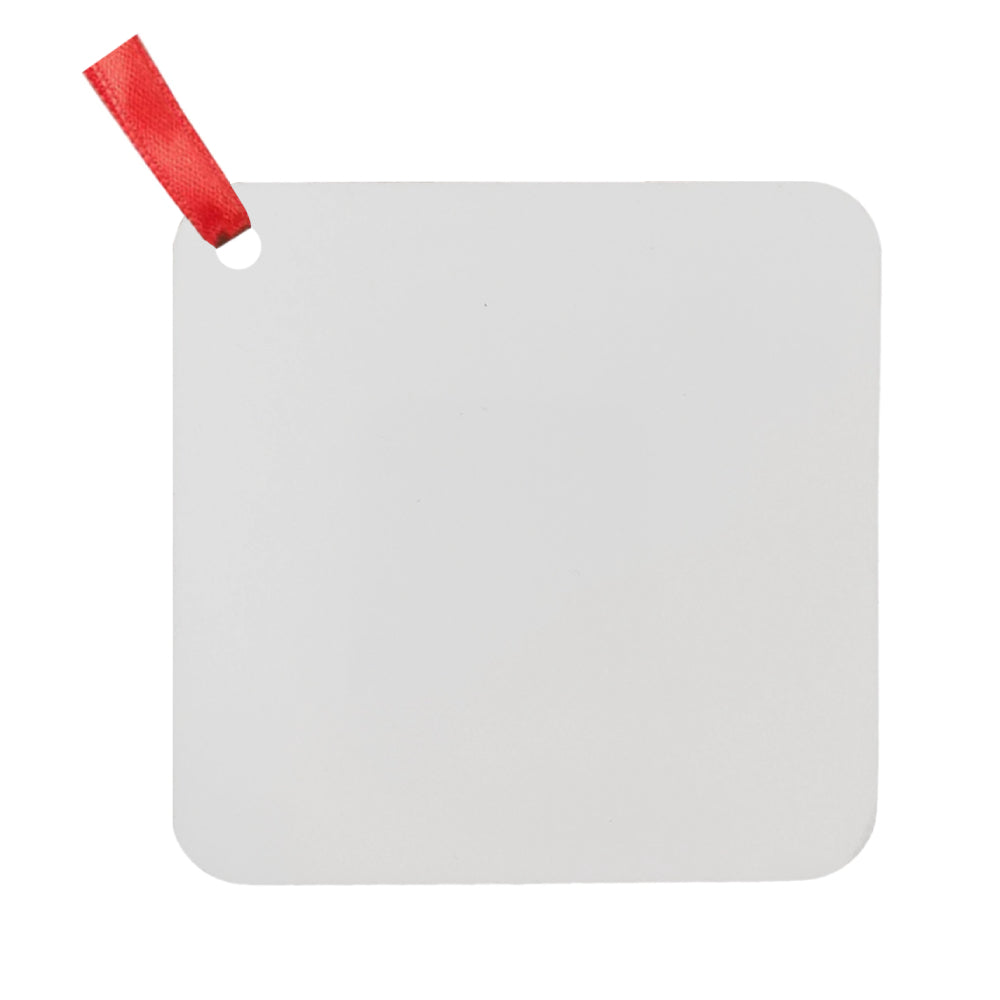 Ornements - 10 x Ornement à Suspendre en MDF avec Ruban Rouge - Carré