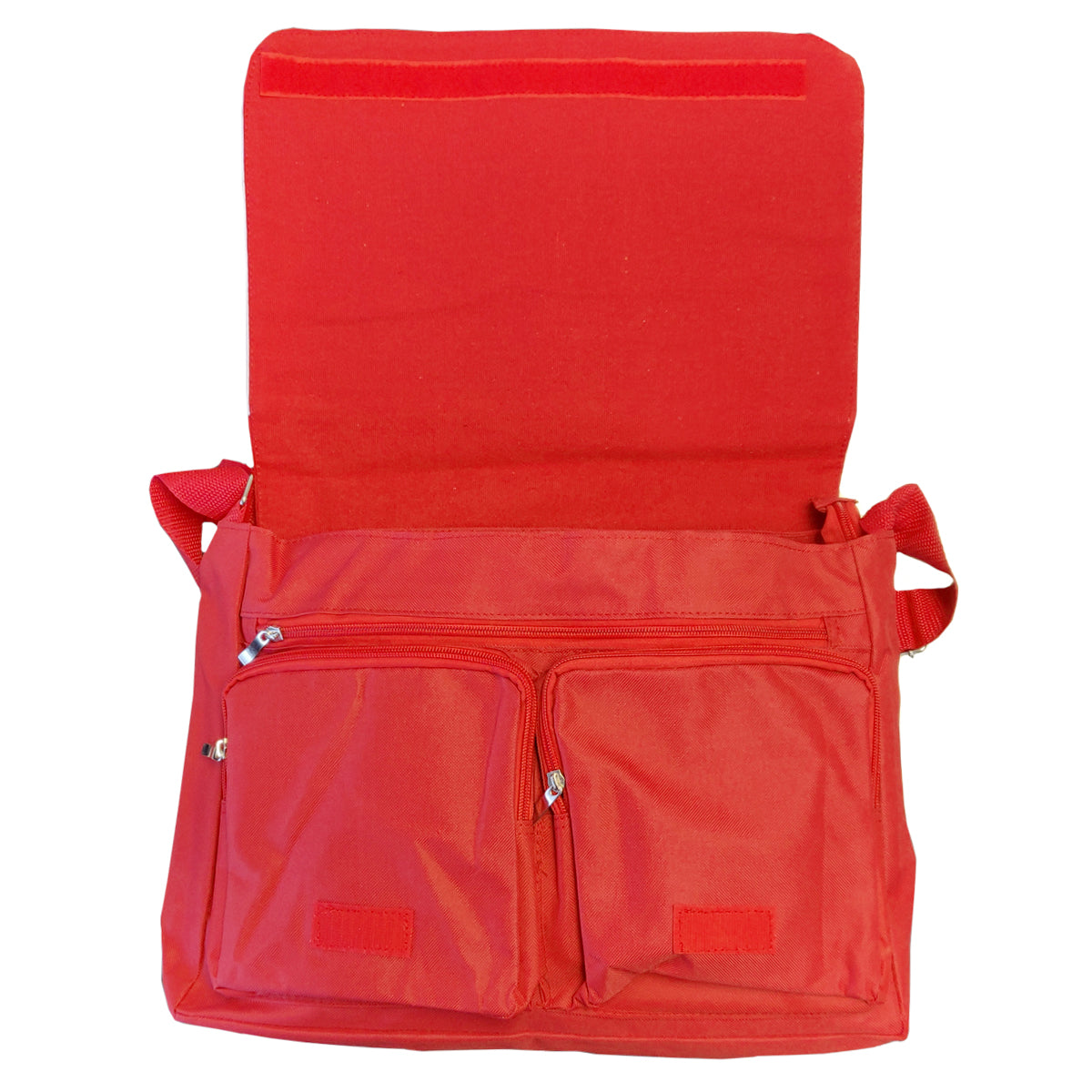 CARTON COMPLET - 25 x GRANDS SACS À BANDOULIÈRE avec POCHES - 38 cm x 30 cm - ROUGE