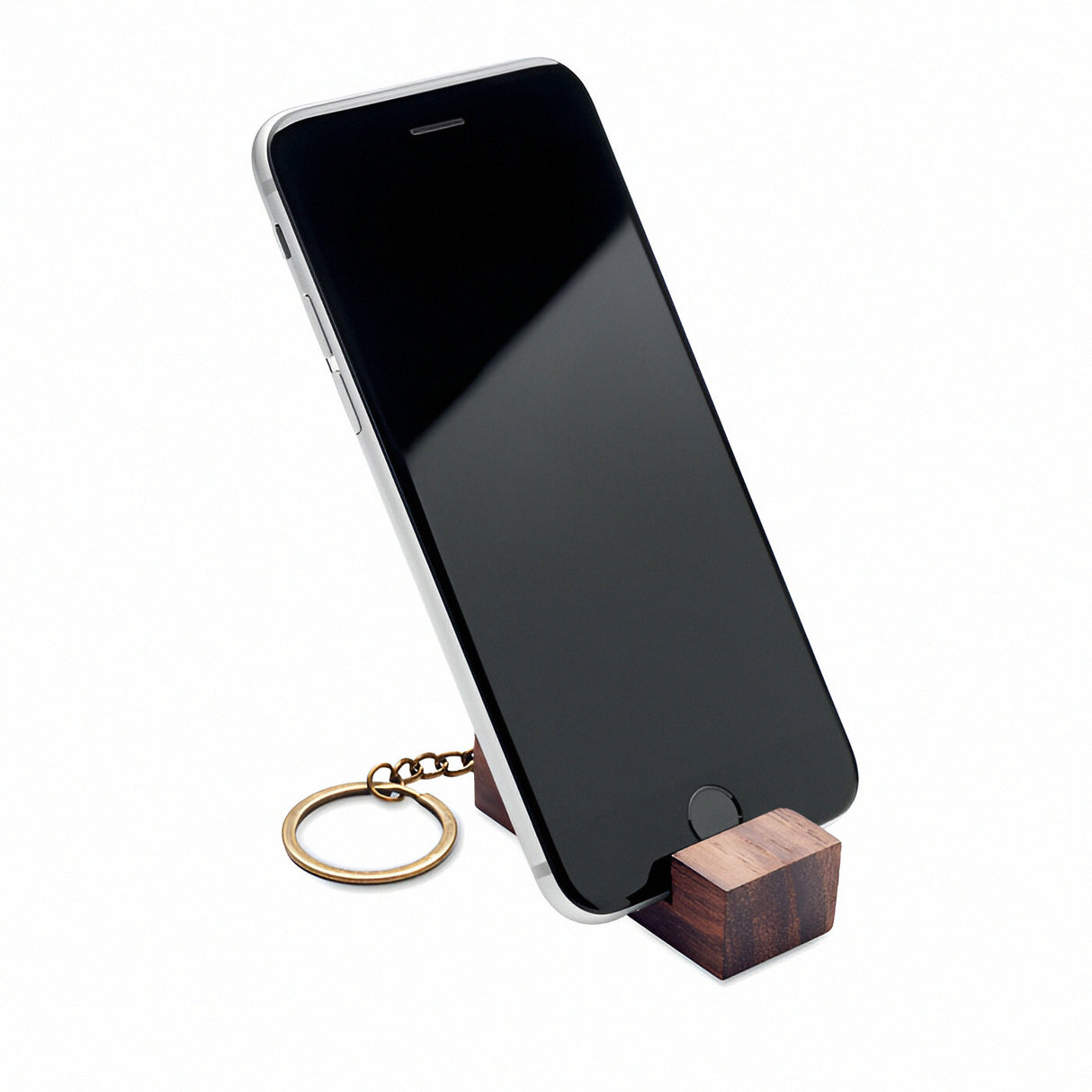 Walnut Wood Keyring with Built-In Phone Stand