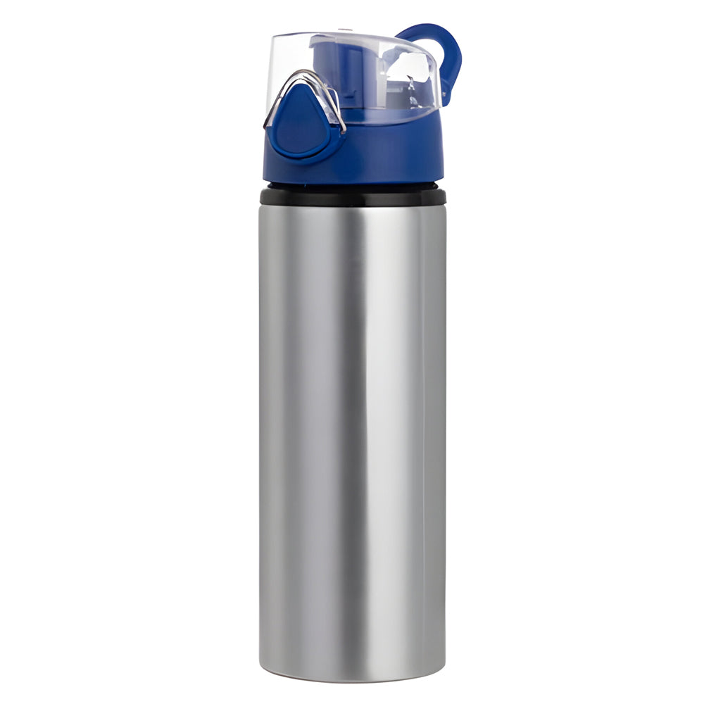 Water Bottles - BLUE - Coloured Flip Lid - 750ml - SILVER
