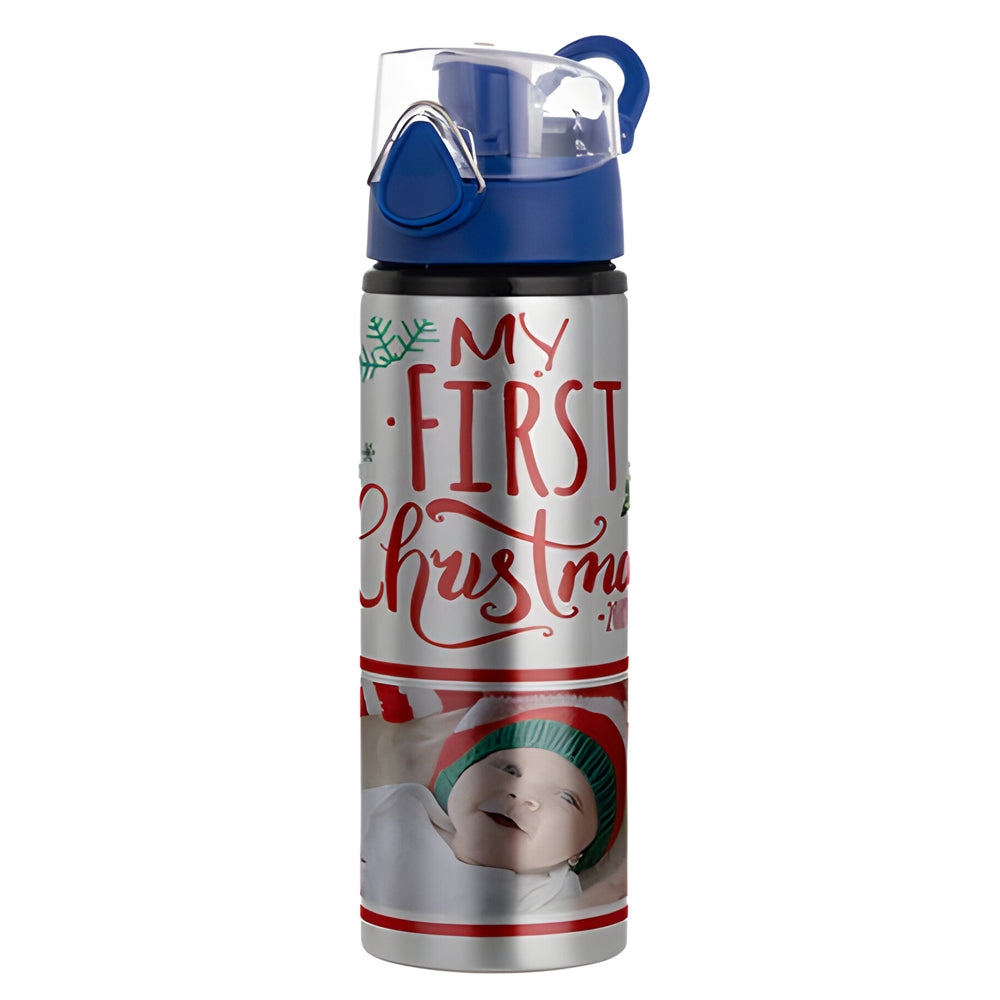 Water Bottles - BLUE - Coloured Flip Lid - 750ml - SILVER