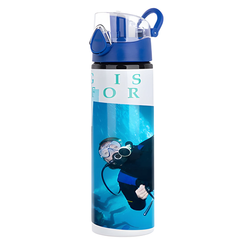 Water Bottles - BLUE - Coloured Flip Lid - 750ml - White