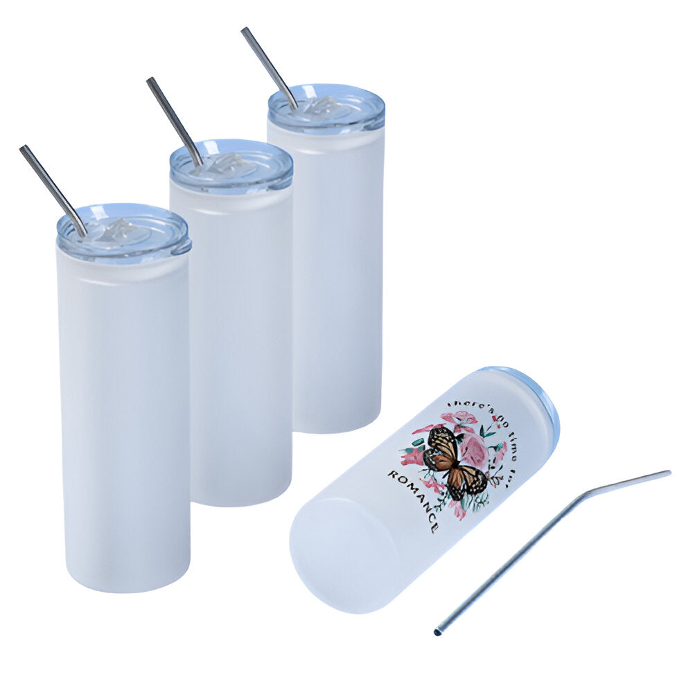 Bouteilles d'eau - Slim Inox - BLANC - Gobelet 600 ml avec paille