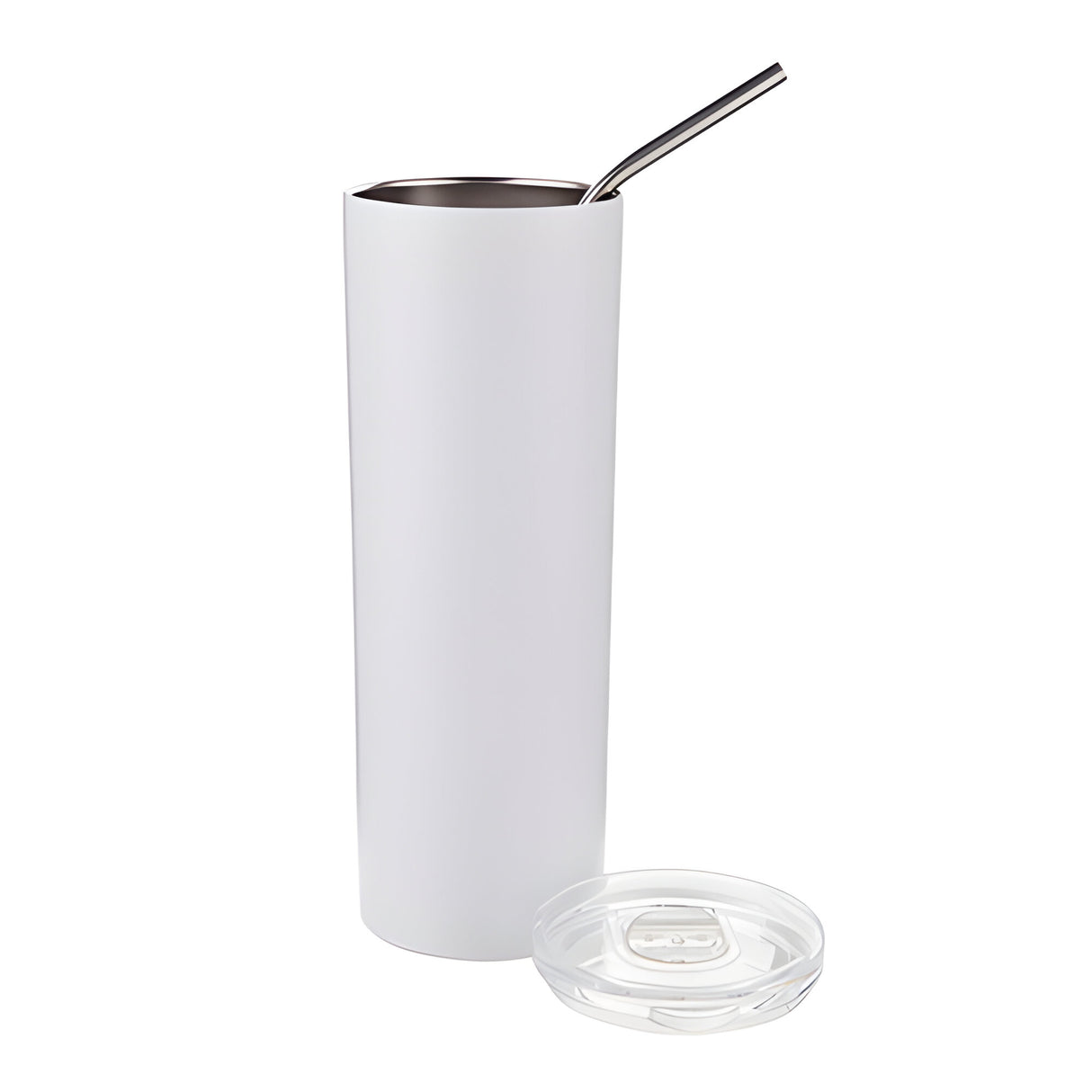 Sublimation Tumbler - 600ml Slim Stainless Steel with Straw - White