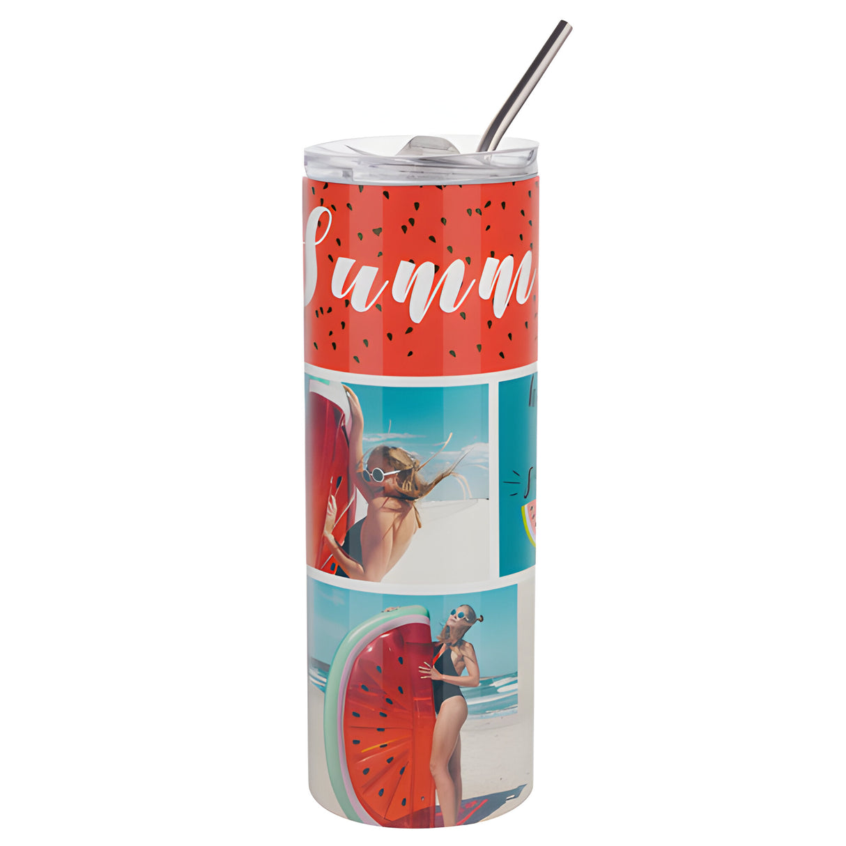 Sublimation Tumbler - 600ml Slim Stainless Steel with Straw - White