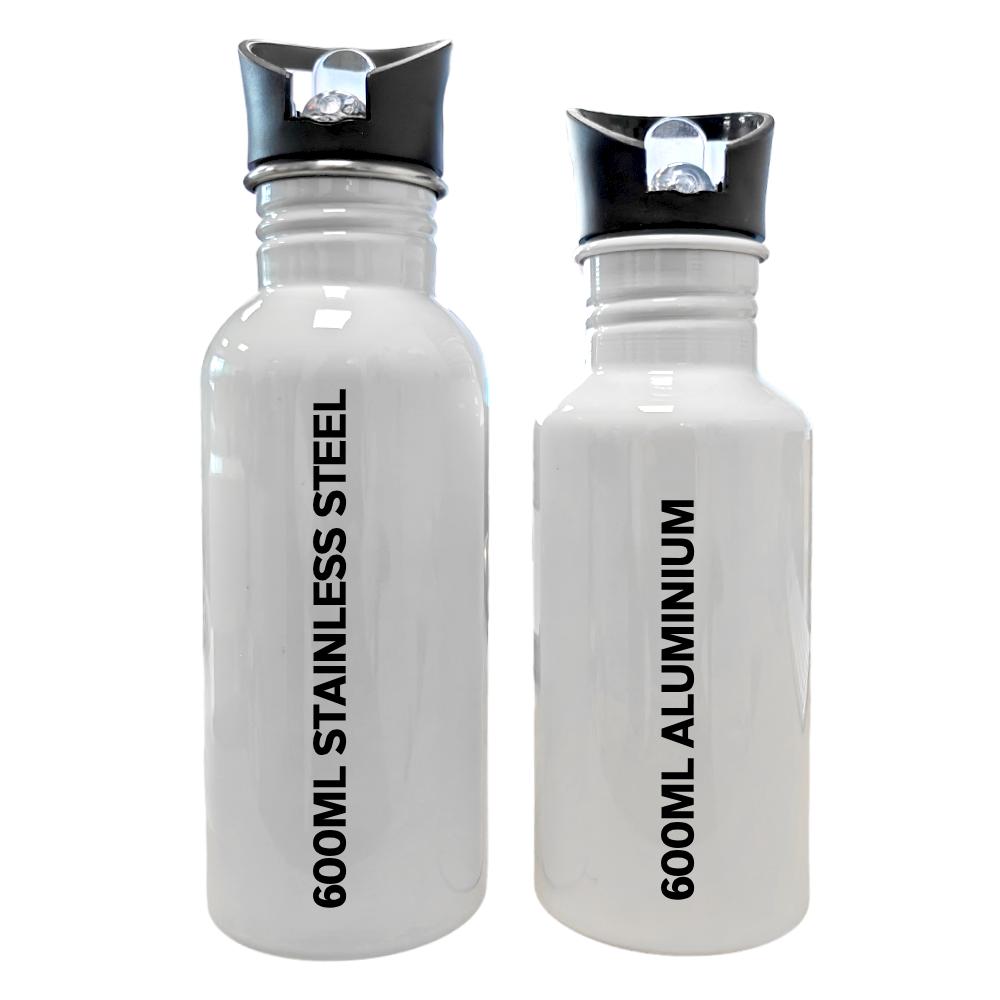 Sublimation Water Bottle - 600ml Integrated Straw - ALUMINIUM - White