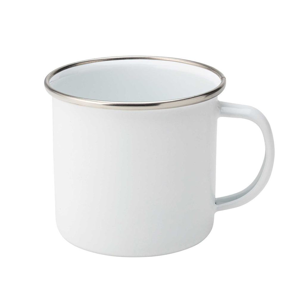 Mugs - Metal & Enamel Mugs - Box of 12 x 12oz White Ceramic Enamel Cup - Longforte Trading Ltd
