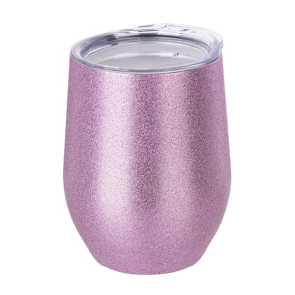 Mugs - Stemless Wine Glasses With Lid - 12oz - Glitter - Pink - Longforte Trading Ltd