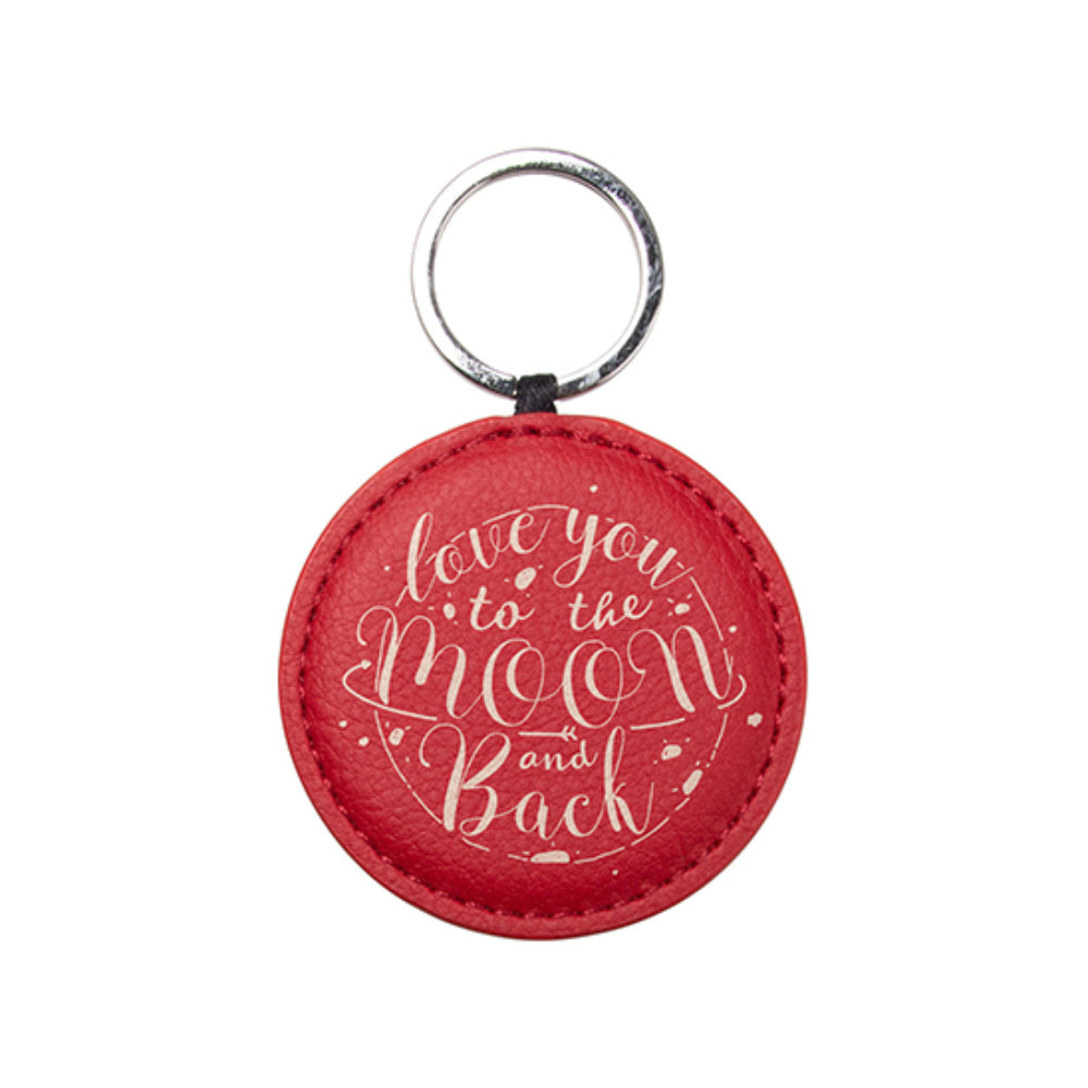 Engravables - PU LEATHER - Keyring - ROUND - 5cm - Red - Longforte Trading Ltd