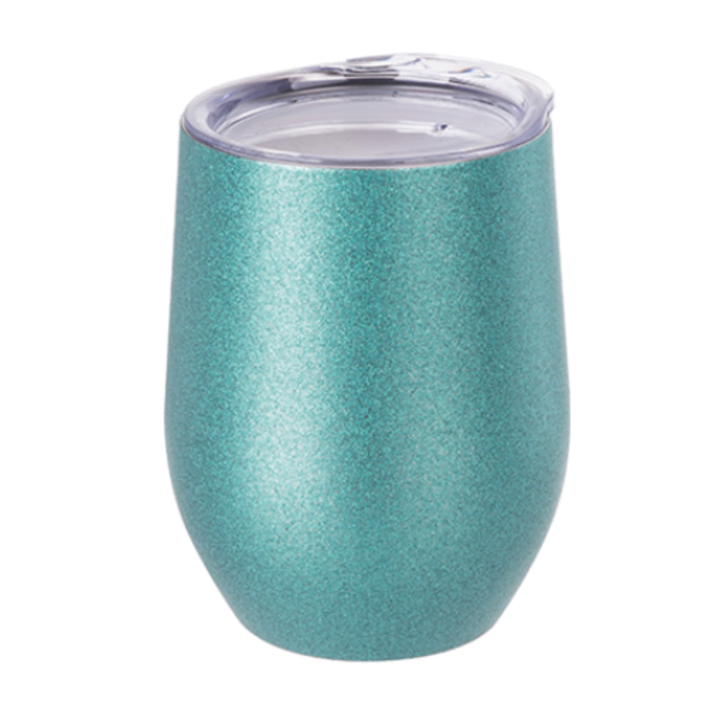 Mugs - Stemless Wine Glasses With Lid - 12oz - Glitter - Blue - Longforte Trading Ltd