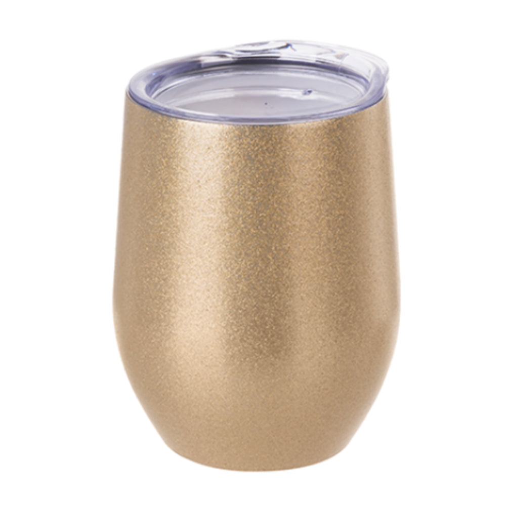 Mugs - Stemless Wine Glasses With Lid - 12oz - Glitter - Gold - Longforte Trading Ltd