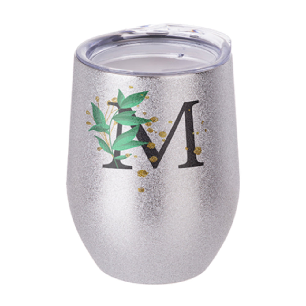 Mugs - Stemless Wine Glasses With Lid - 12oz - Glitter - Silver - Longforte Trading Ltd