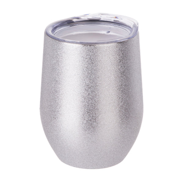 Mugs - Stemless Wine Glasses With Lid - 12oz - Glitter - Silver - Longforte Trading Ltd