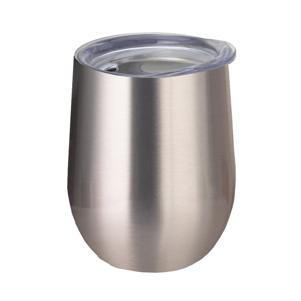 Mugs - Stemless Wine Glasses With Lid - 12oz - SILVER - Longforte Trading Ltd