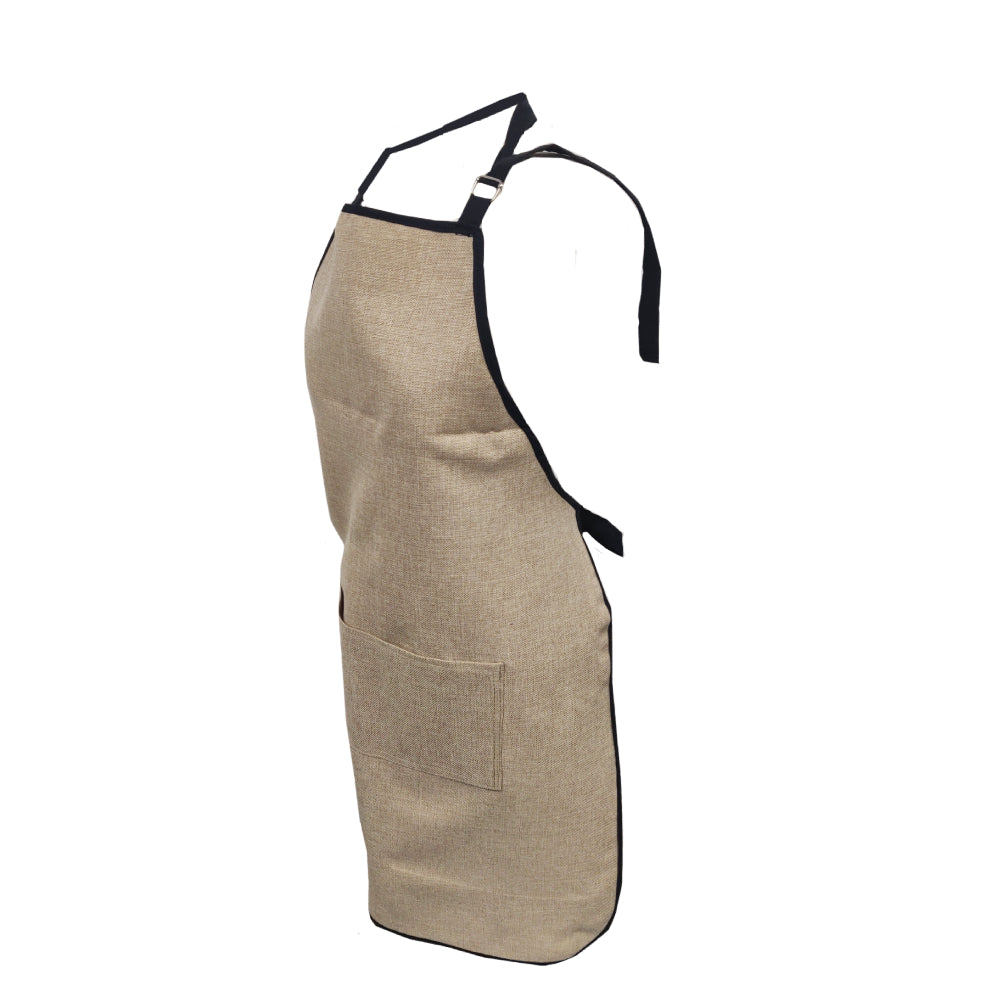 Apron - BLACK BORDER - FULL LENGTH Faux Burlap Adult Apron with Pocket - 84cm x 64cm - Longforte Trading Ltd