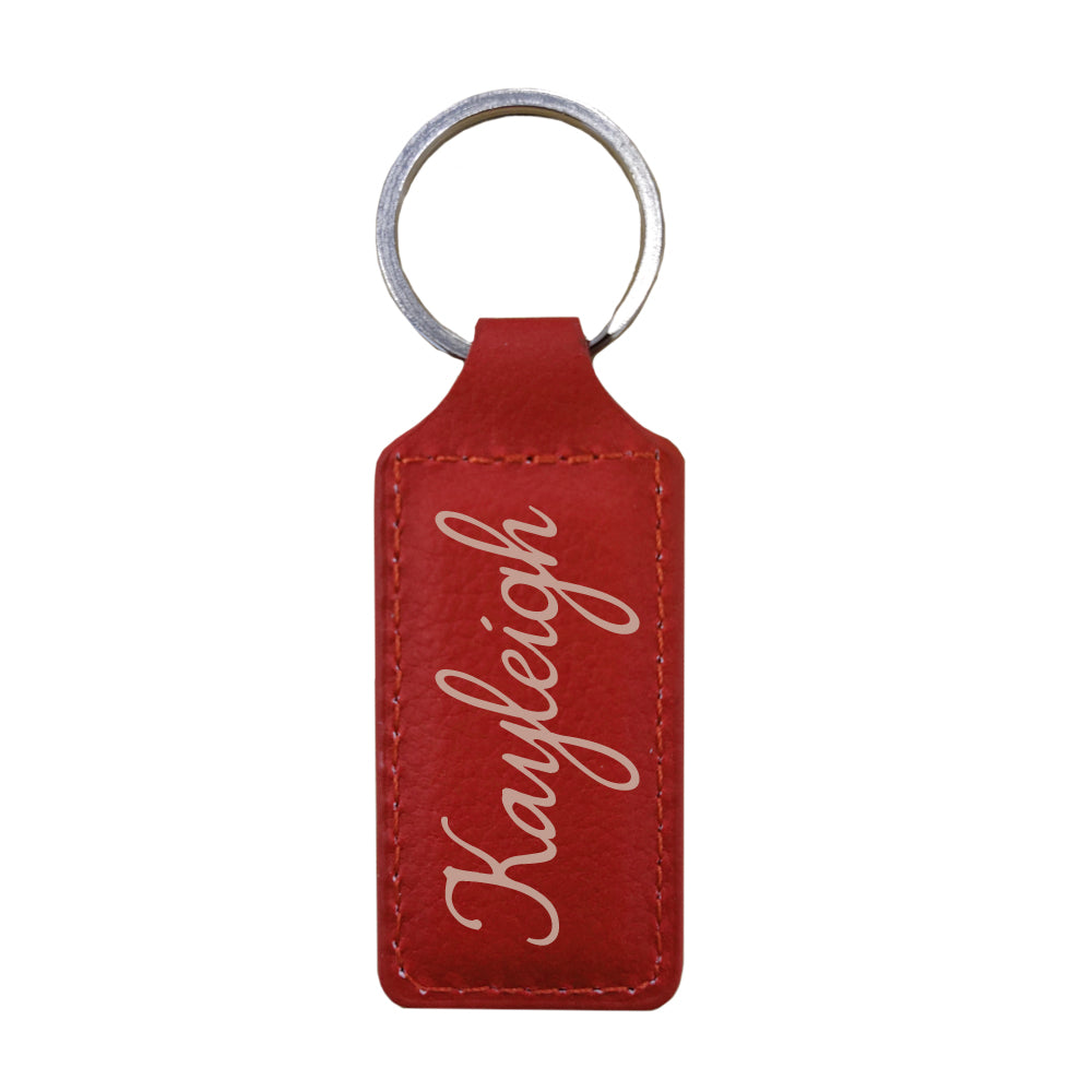 Engravables - PU LEATHER - Keyring - RECTANGLE - 2.6cm x 6cm - Red - Longforte Trading Ltd