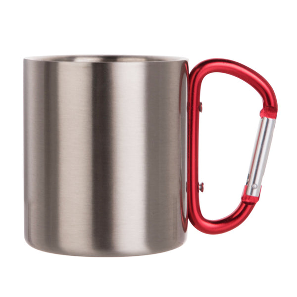 Mugs - Metal & Enamel Mugs - RED HANDLE - SILVER - 300ml - Longforte Trading Ltd