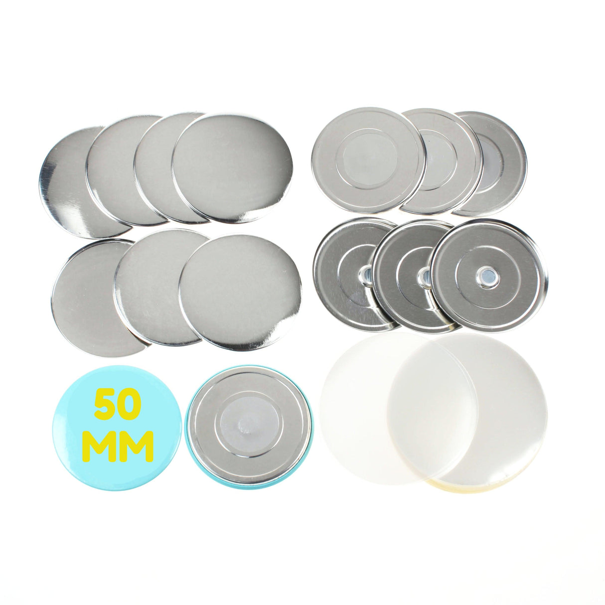 Lot de 100 composants de fabrication de badges vierges de 50 mm avec aimant