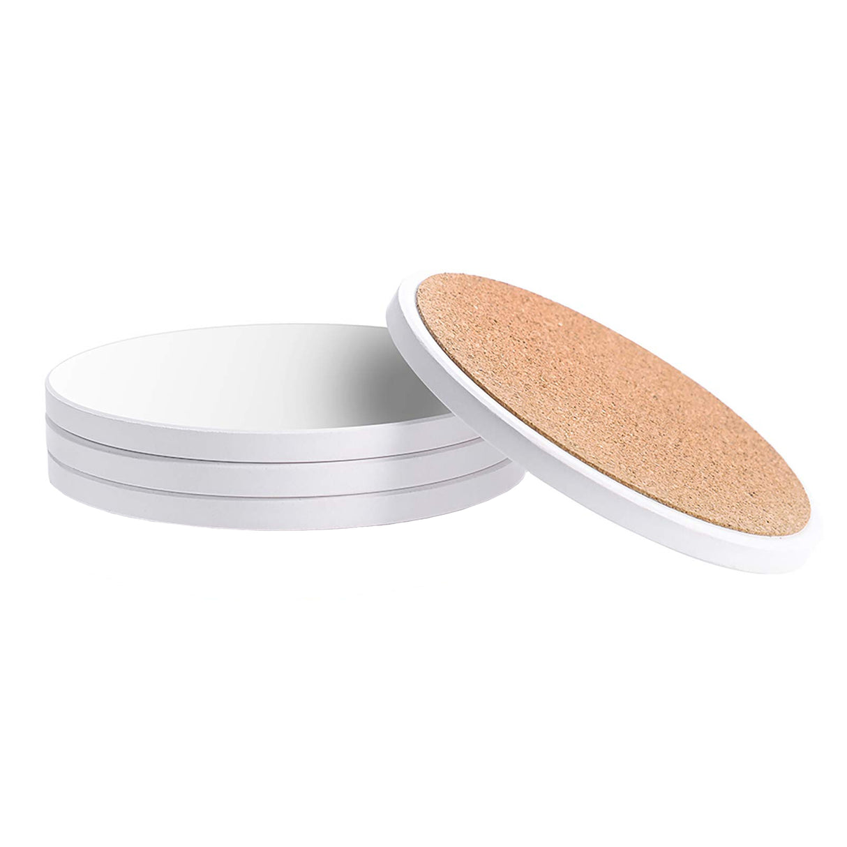 Coaster - 4 x Ceramic - MATT FINISH - Round - 10.5cm - Cork Base - Longforte Trading Ltd