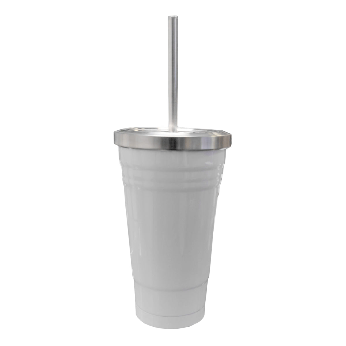 Mugs - Travel Mugs - 16oz Stainless Steel Tumbler with Straw - White - Longforte Trading Ltd