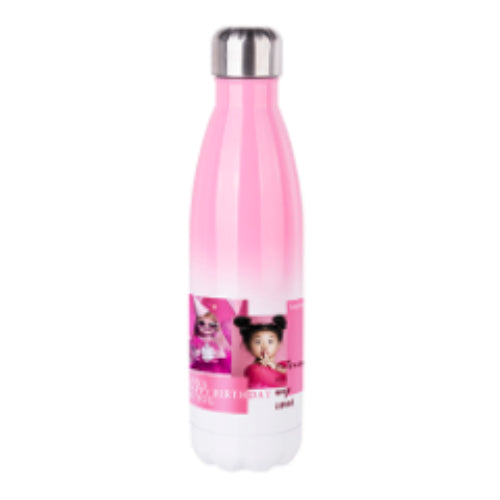 CARTON COMPLET - 50 x Bouteille d'eau Bowling à double paroi en acier inoxydable - GRADIENT - Bowling - 500 ml - Rose/Blanc