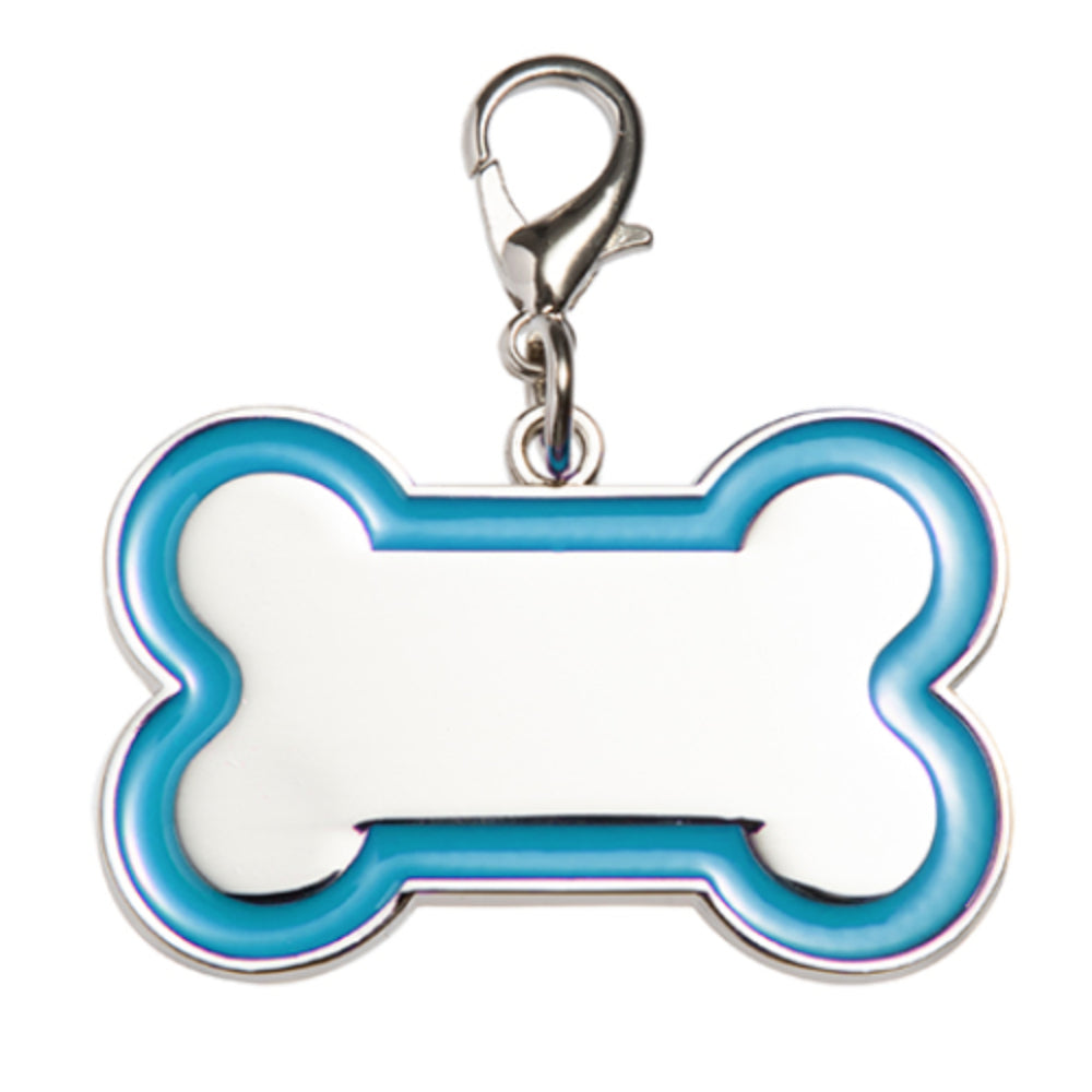 Dog Tag - Bone Shaped Tag with Blue Edge 3cm x 4.5cm - Longforte Trading Ltd