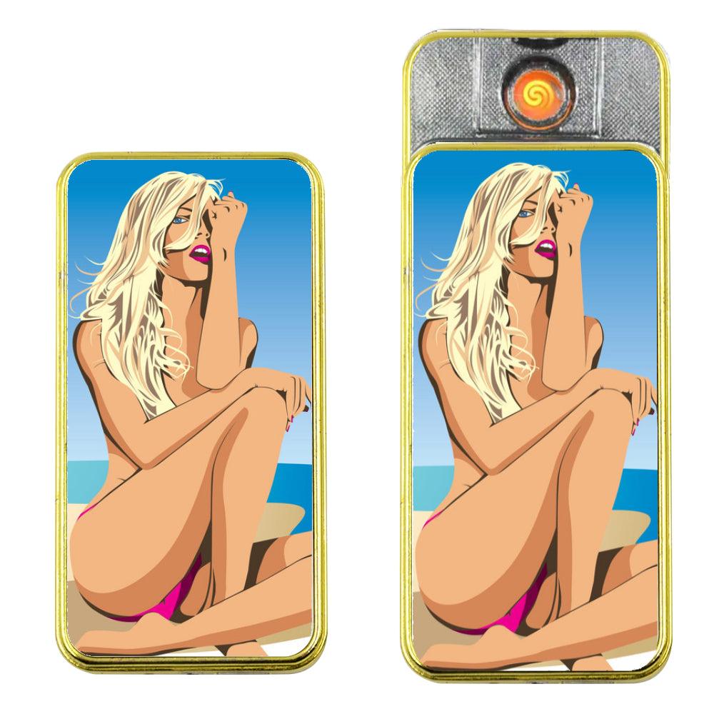 Lighter - USB Chargeable Electric Lighter with 2 Printable Inserts - Gold