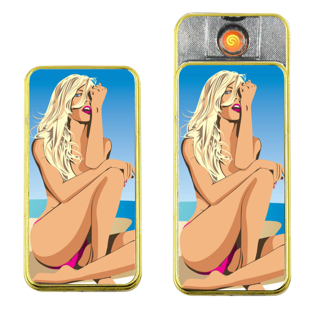 Wholesale Carton - 50 x USB Chargeable Electric Lighters with 2 Printable Inserts - Gold