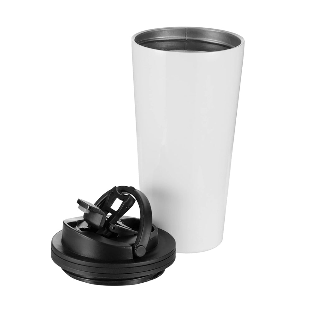 Mugs - STAINLESS STEEL - 16oz Tumbler with HANDLED Lid - WHITE - Longforte Trading Ltd