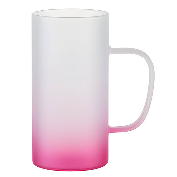Mugs - Glass - FROSTED - Box of 2 x 22oz Slim Handle Beer Steins - PINK