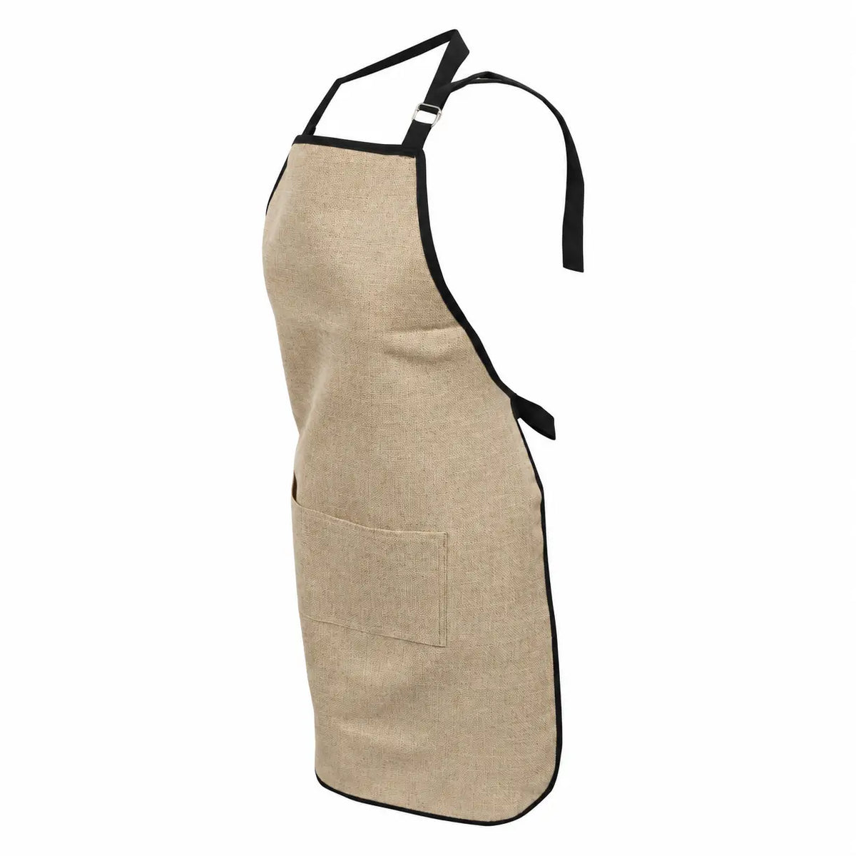 Schürze – SCHWARZER RAND – VOLLSTÄNDIGE Schürze aus Sackleinenimitat für Erwachsene mit Tasche – 84 cm x 64 cm