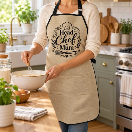 Sublimation Faux Burlap Full-Length Apron with Black Border & Pocket