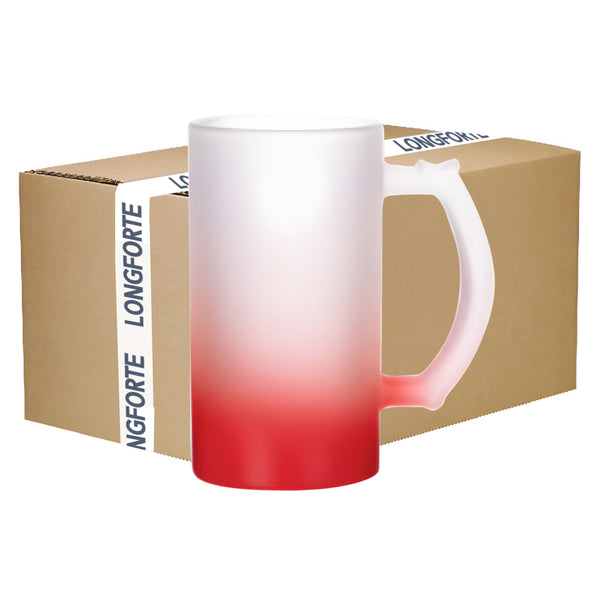 FULL CARTON - 24 x GRADIENT - FROSTED - 16oz Glass 'Trigger' Steins - RED