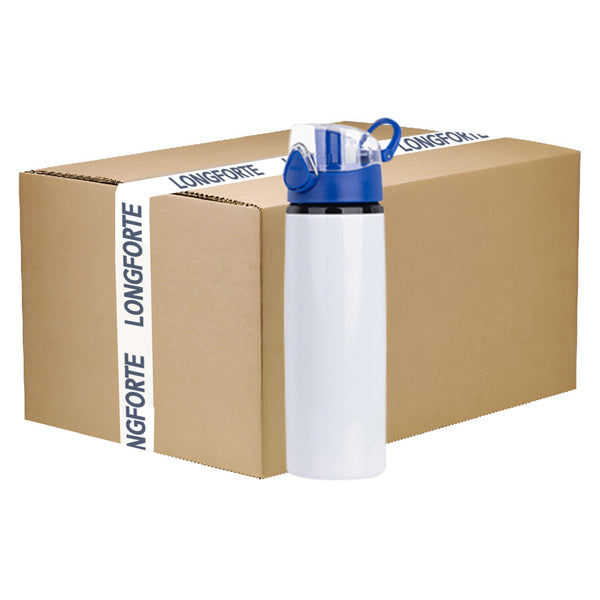 VOLLER KARTON - 60 x Wasserflaschen - BLAU - Farbiger Klappdeckel - 750ml - Weiß