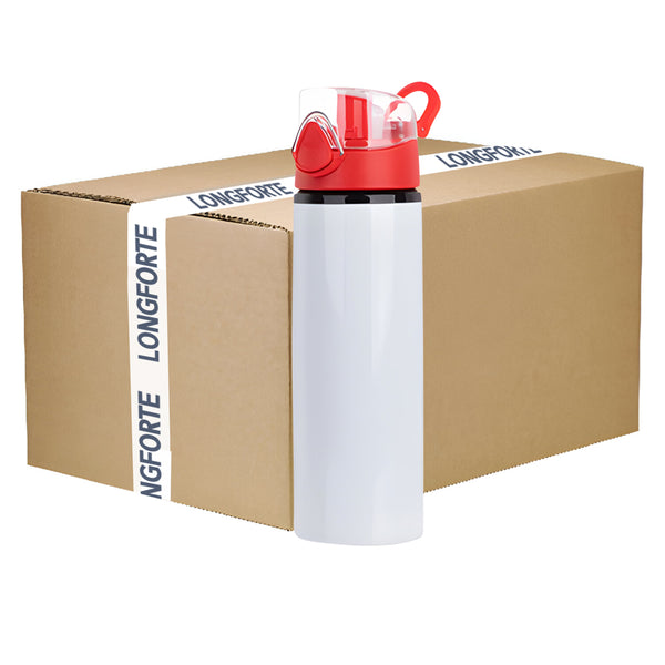 FULL CARTON - 60 x Water Bottles - RED - Coloured Flip Lid - 750ml - White