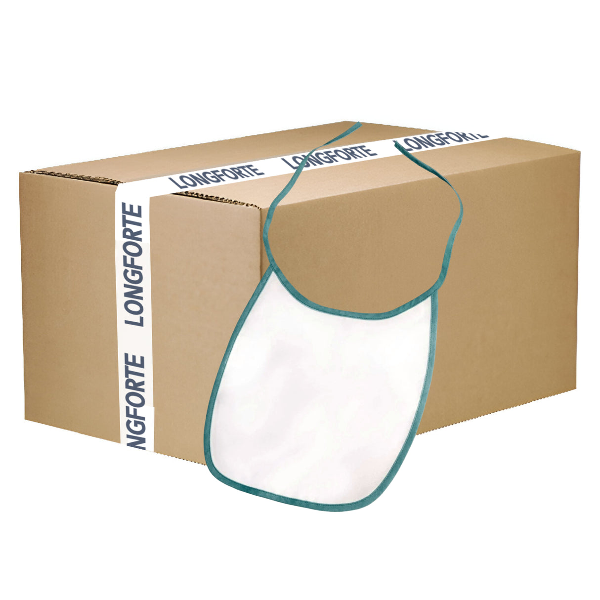 Sublimation Baby Bibs - Polyester - White with Teal Trim - Pack of 100