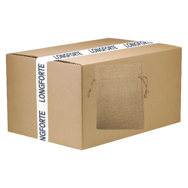 FULL CARTON - 100 x BURLAP Bags - DOUBLE DRAWSTRING - 9cm x 14cm - Longforte Trading Ltd
