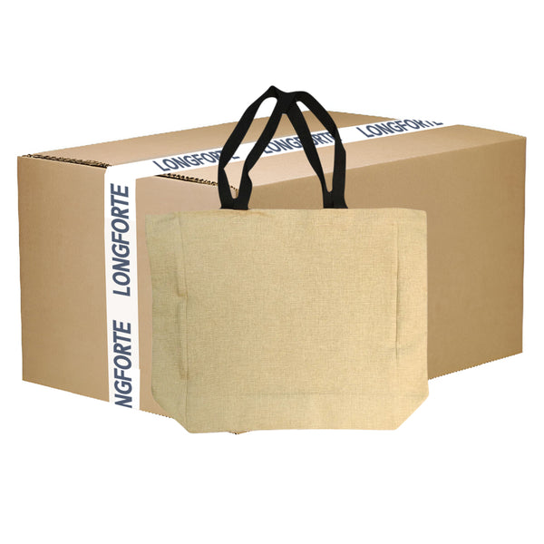 VOLLER KARTON - 60 x Einkaufstaschen aus Sackleinen mit schwarzen Griffen - 38 cm x 48 cm 