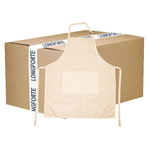 FULL CARTON - 30 x Aprons With Pocket - Adult - Canvas CREAM