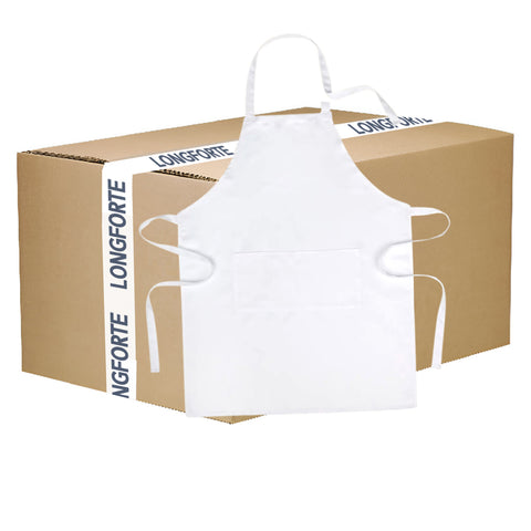 FULL CARTON - 30 x Aprons With Pocket - Adult - White