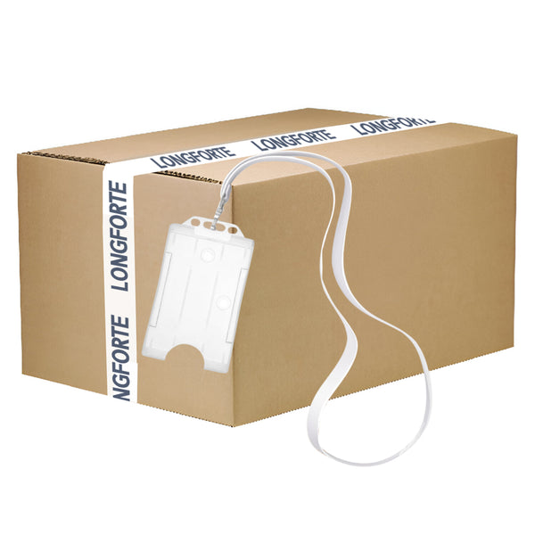 CARTON COMPLET - 150 x cordons de sublimation avec porte-badges d'identification en plastique - Blanc