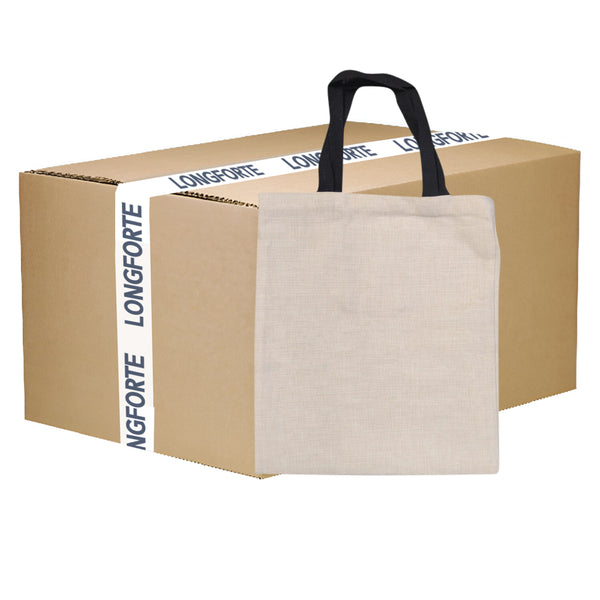 FULL CARTON - LINEN - 50 x Tote Bags with Short Black Handles - 37cm x 42cm