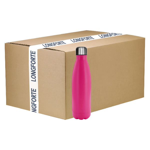 FULL CARTON - 50 x Bowling Double Walled Stainless Steel Water Bottle - COLOURED - 500ml - ROSE RED