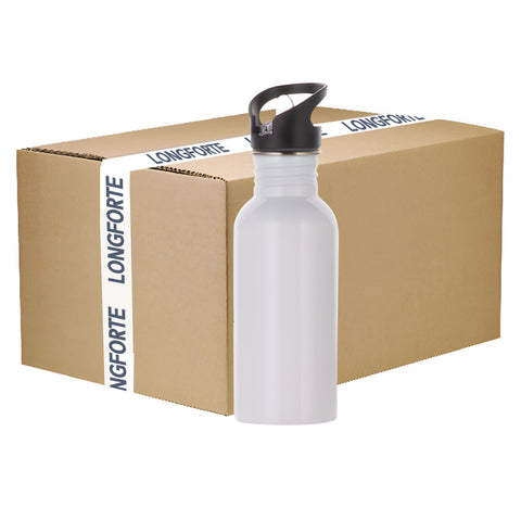 VOLLER KARTON - 60 x Wasserflaschen - WEISS - Integrierter Strohhalm - 600ml