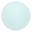 A round, clear glass plate with a subtle light blue tint, shown from a top-down perspective on a white background.