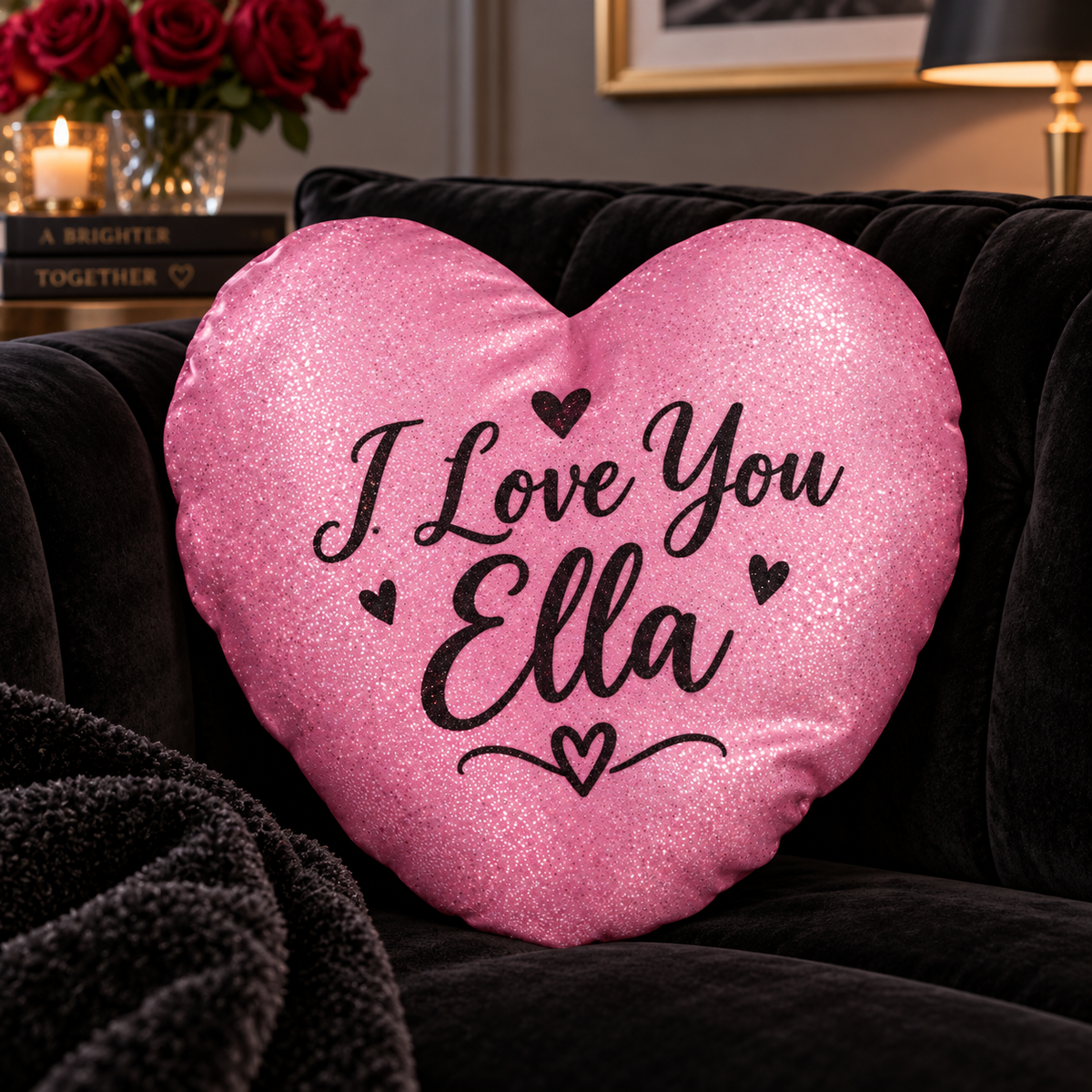 40cm Heart Sublimation Cushion Cover - Glitter Pink
